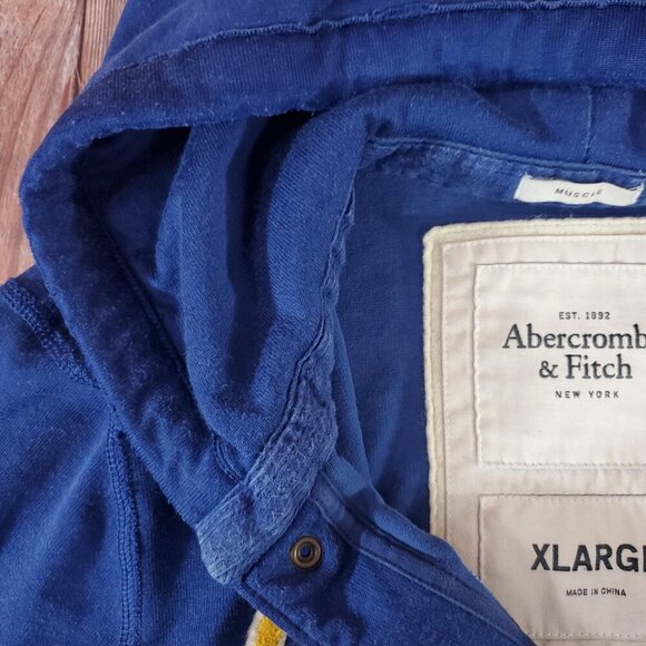 VTG Y2K Abercrombie & Fitch XL Muscle Blue Distressed Hoodie Button Front Jacket - Picture 7 of 16